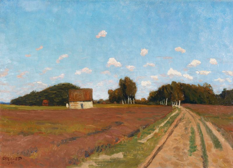 Sommertag bei Worpswede, oil on canvas by Otto Modersohn depicting a vibrant summer landscape.