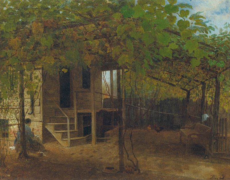 Natureza morta com uvas e uma figura, pintura a óleo de Eastman Johnson