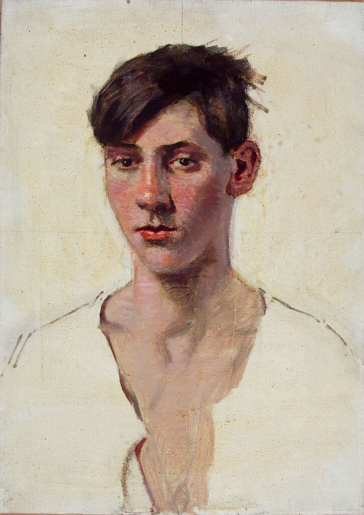 Retrato em meio corpo de um jovem, óleo sobre tela de Denman Waldo Ross