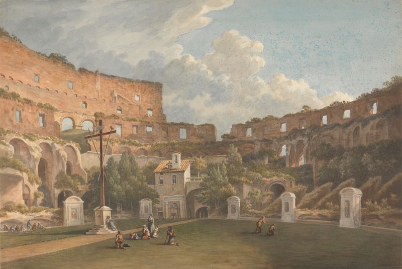 Interior view of the Colosseum, Rome by John Warwick Smith, oil painting