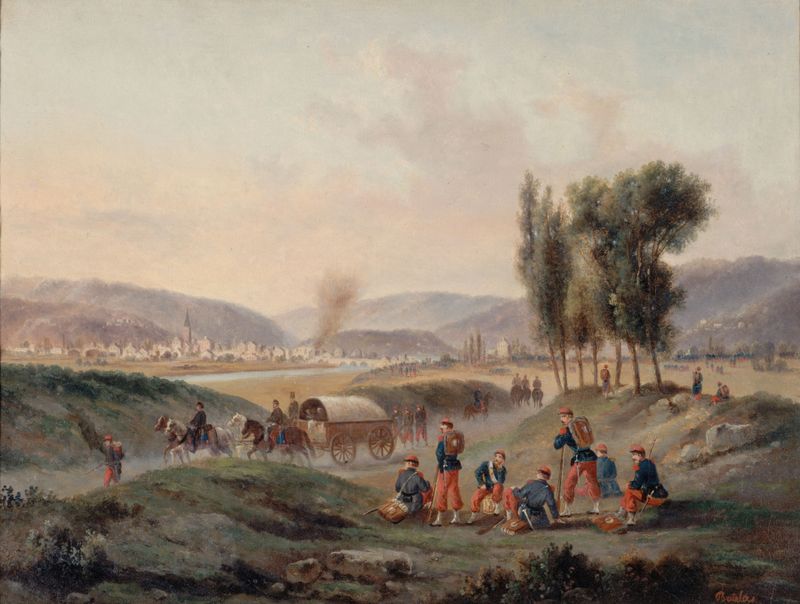 Historical scene with soldiers resting after battle, oil painting by Gustave Boulanger