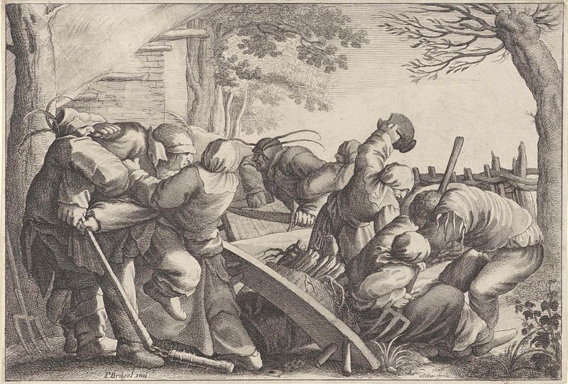 Grabado de Wenceslaus Hollar que muestra a dos campesinos en conflicto