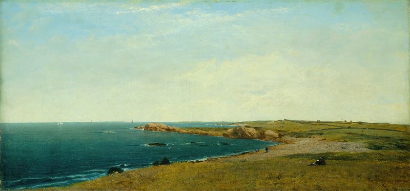 Near Newport de John Frederick Kensett, óleo sobre lienzo que representa un paisaje de amanecer tranquilo.