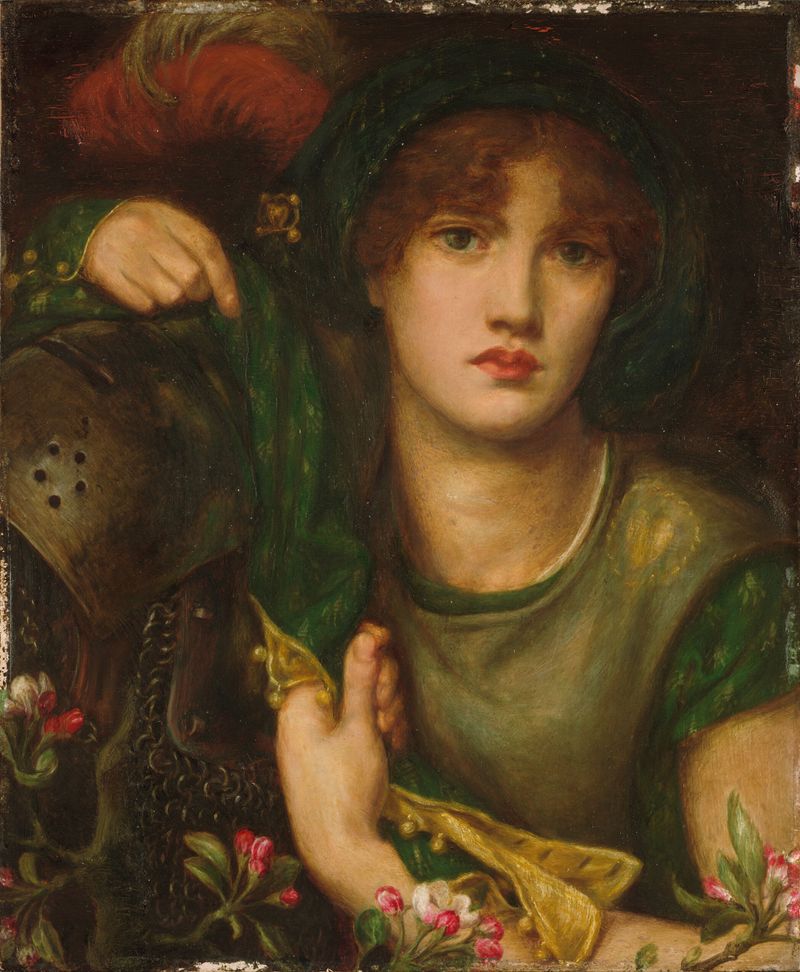 Figurative oil painting by Dante Gabriel Rossetti featuring a lady in green.