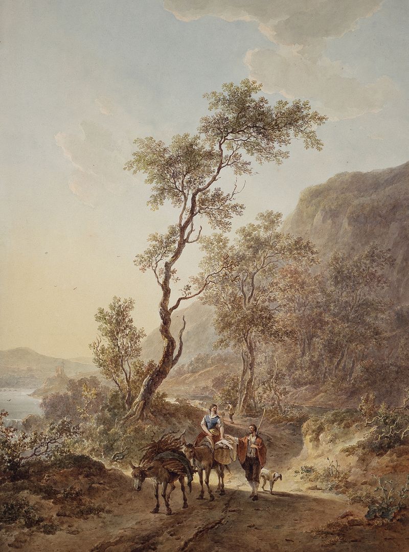 Paisaje italianizante con pastor y pastora, óleo sobre lienzo de Jacob van Strij