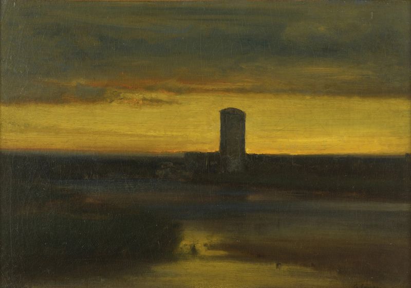 Paisagem com luz dourada, pintura a óleo de George Inness
