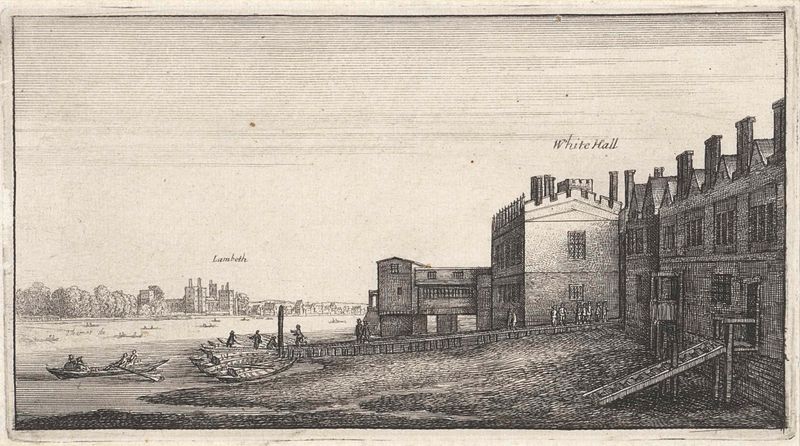 Gezicht op Lambeth gezien over de Theems vanuit Whitehall Stairs, grabado de Wenceslaus Hollar