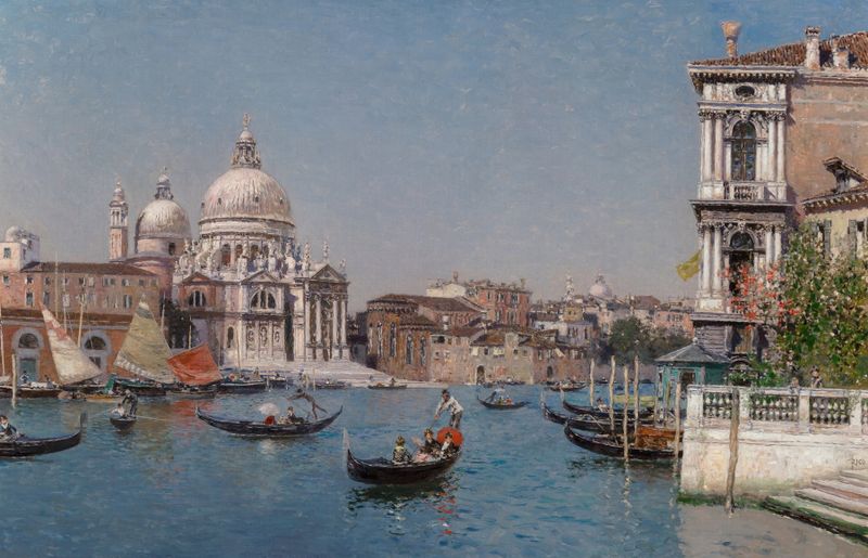 The Grand Canal, Venice by Martin Rico y Ortega, oil on canvas depicting a sunset over the canal.