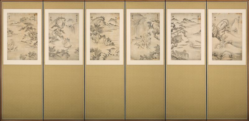 Seis sabios legendarios en paisajes, tinta sobre papel de Chŏng Yusŭng