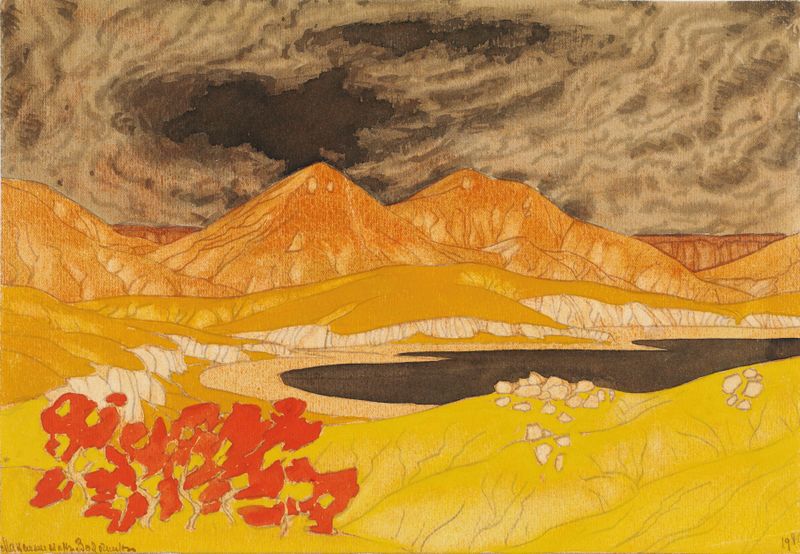 Landscape with hills under a pale sky, oil painting by Maksimilian Voloshin