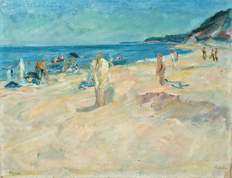 Escena marina con olas y playa de Waldemar Rösler, óleo sobre lienzo