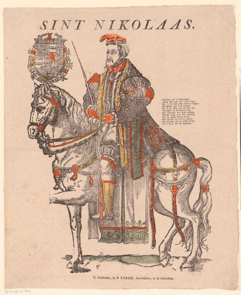 Retrato religioso de San Nicolás por Cornelis Anthonisz, con un gorro de noche y detalles en tinta roja.