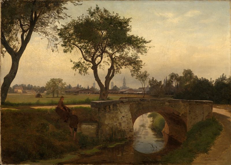 Landscape view of Karlsruhe by Gustav Osterroht, oil painting