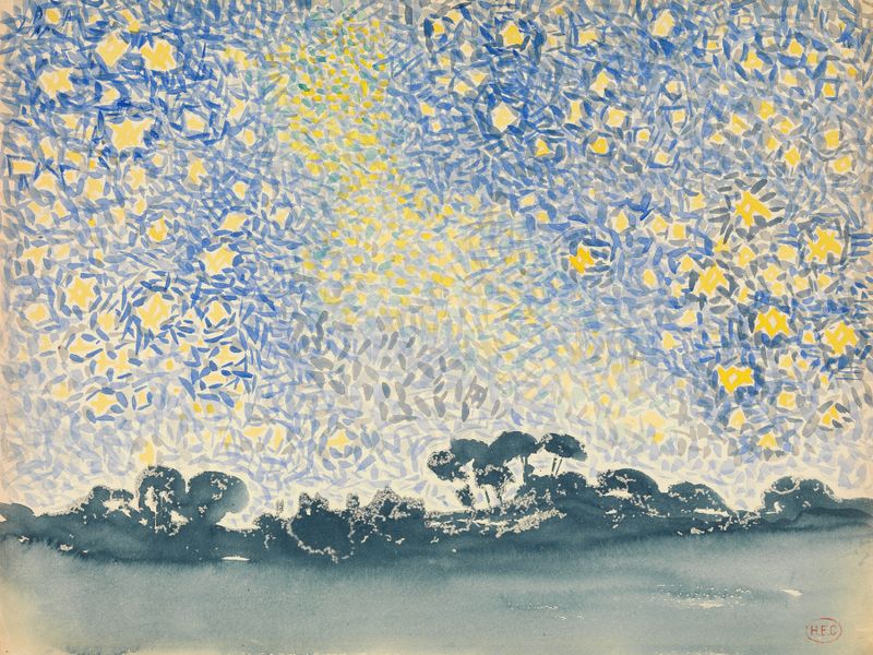 Pintura a óleo de Henri-Edmond Cross com um céu tranquilo e estrelas.