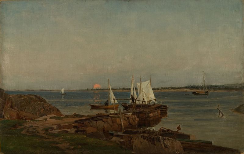 Seascape at twilight, oil on canvas by Amaldus Nielsen