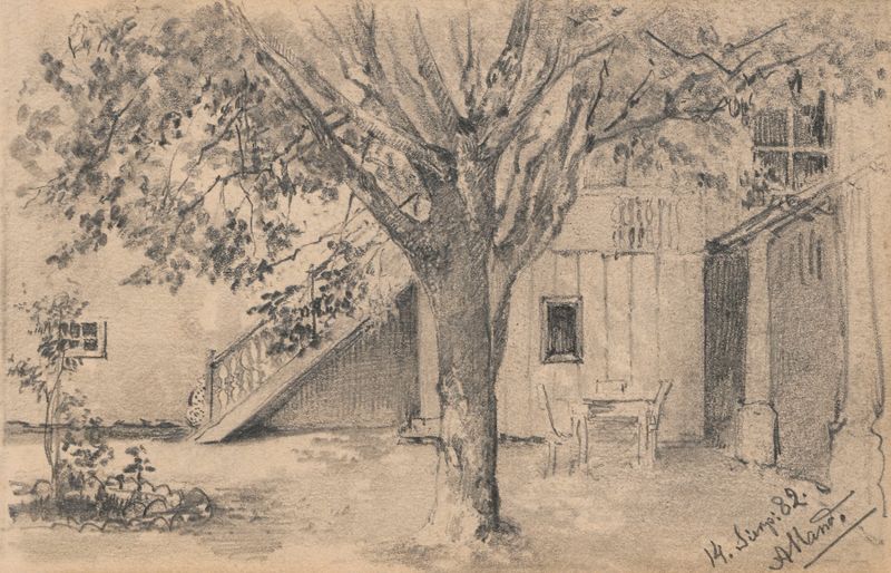 Fragment podwórza z rozłożystym drzewem w Alland by Anna Bilińska-Bohdanowicz, oil painting