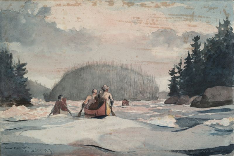 Ile Malin, acuarela sobre papel de Winslow Homer, que representa un paisaje costero sereno.