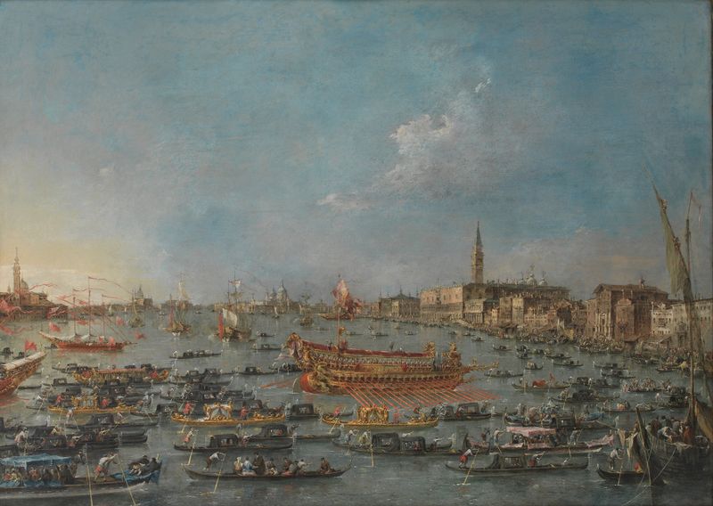 Rococo oil painting of The Bucintoro Festival of Venice by Francesco Guardi