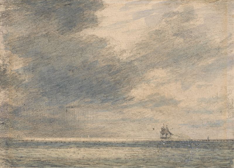 Paisaje marino al atardecer de Alfred Abram Constable, pintura al óleo