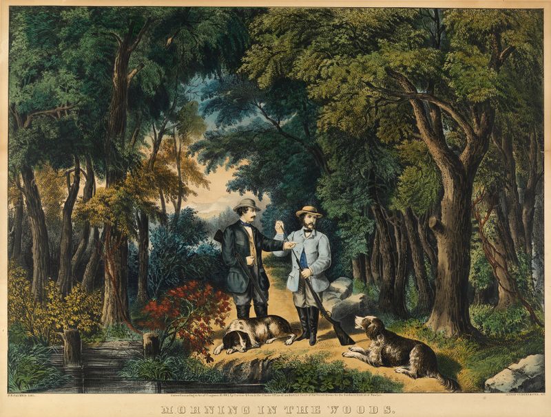 Landscape with sunlight filtering through trees, by Frances Flora Bond Palmer, oil painting