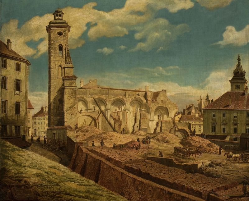 Demolition of the Church of the Bernardine Sisters, oil painting by Marcin Zaleski
