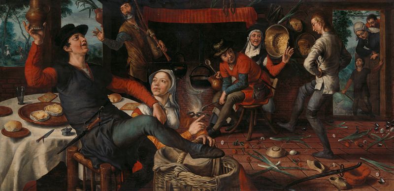 The Egg Dance by Pieter Aertsen, oil on panel, depicting a young man dancing in a brothel.