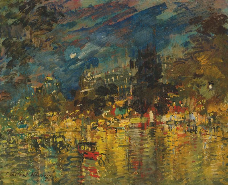 Boulevard Parisino de Noche, óleo sobre lienzo de Konstantin Alexeevich Korovin