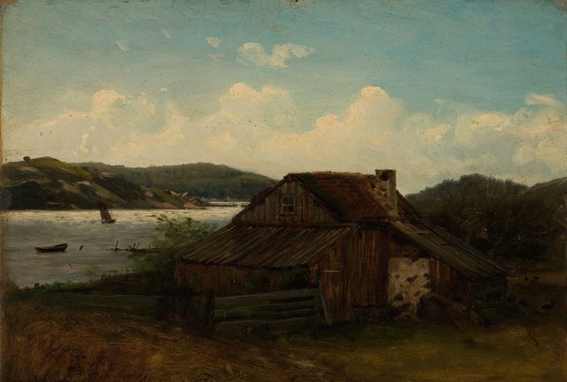Pintura figurativa de Amaldus Nielsen que representa una figura solitaria en un paisaje