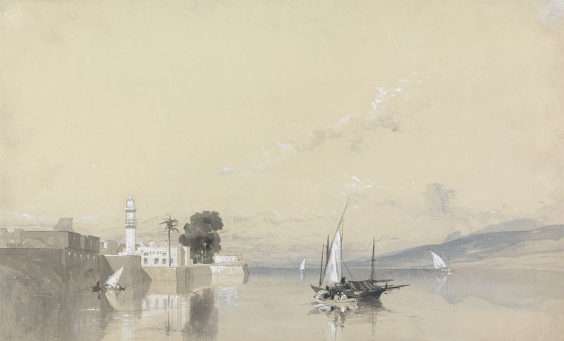 Landscape oil painting by William James Müller depicting interplay of light and shadow.