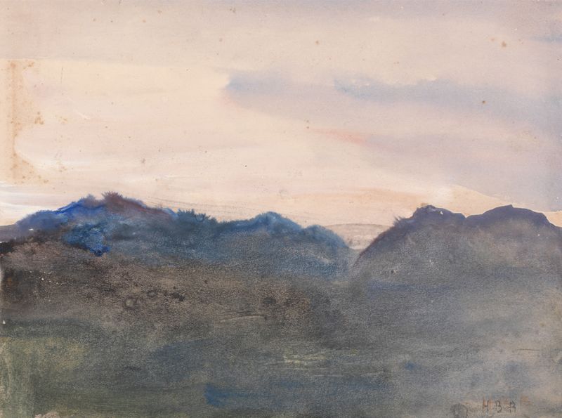 Evening Landscape by Hercules Brabazon Brabazon, oil painting depicting rolling hills at dusk.