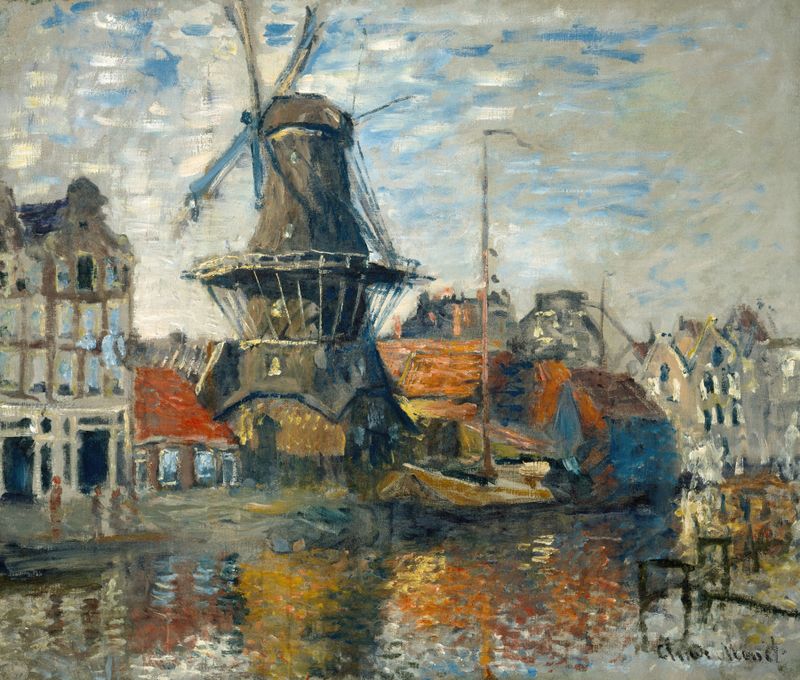O Moinho no Onbekende Gracht, pintura a óleo de Claude Monet