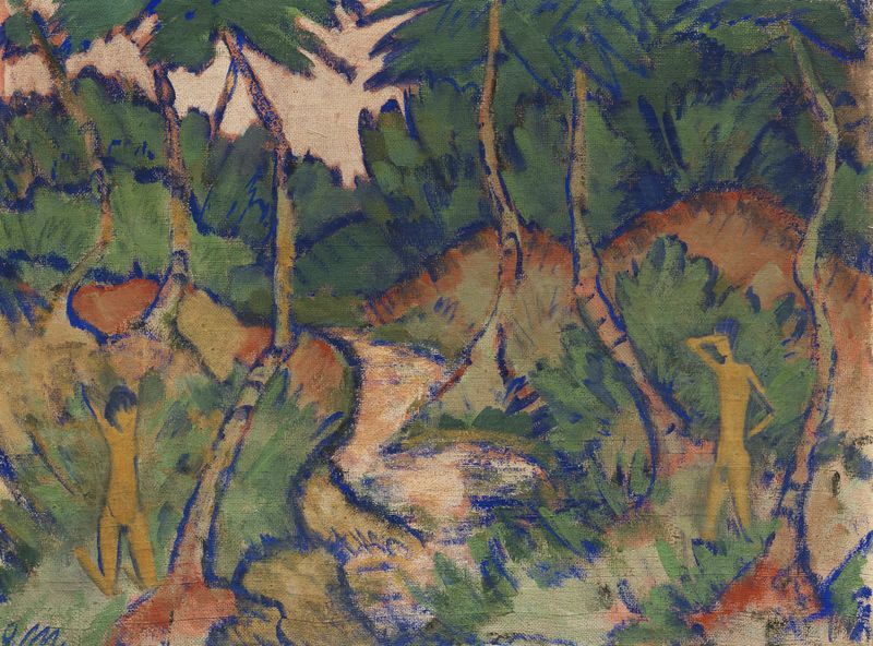 Figurative work by Otto Mueller, depicting a nude figure in a landscape, oil painting