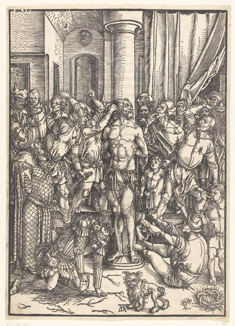Gravura figurativa de Albrecht Dürer mostrando uma figura serena em meio ao caos