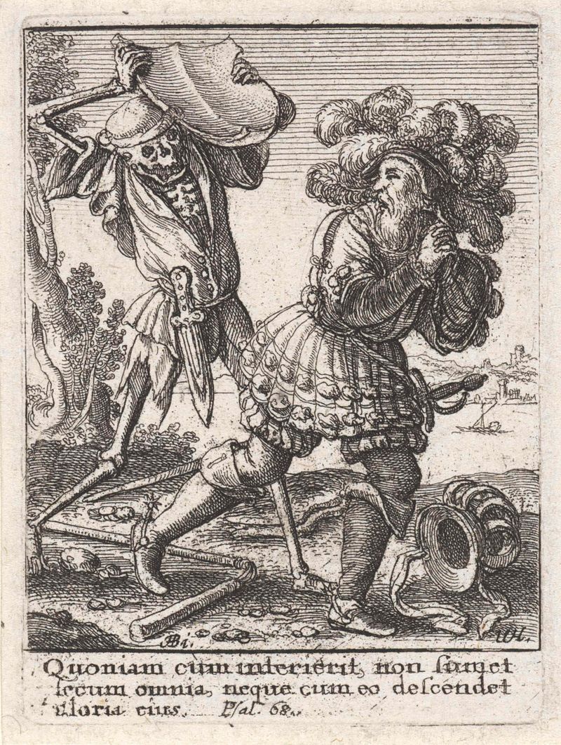 Grabado de Wenceslaus Hollar que muestra a un noble enfrentándose a la muerte.