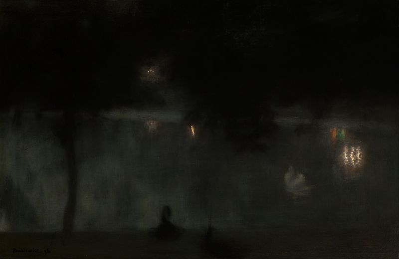 Cisnes en el Jardín Saski de Noche de Józef Pankiewicz, impresionismo, pintura al óleo