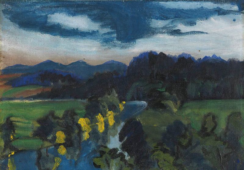 Pintura al óleo de Ernst Ludwig Kirchner que muestra un río sereno y árboles