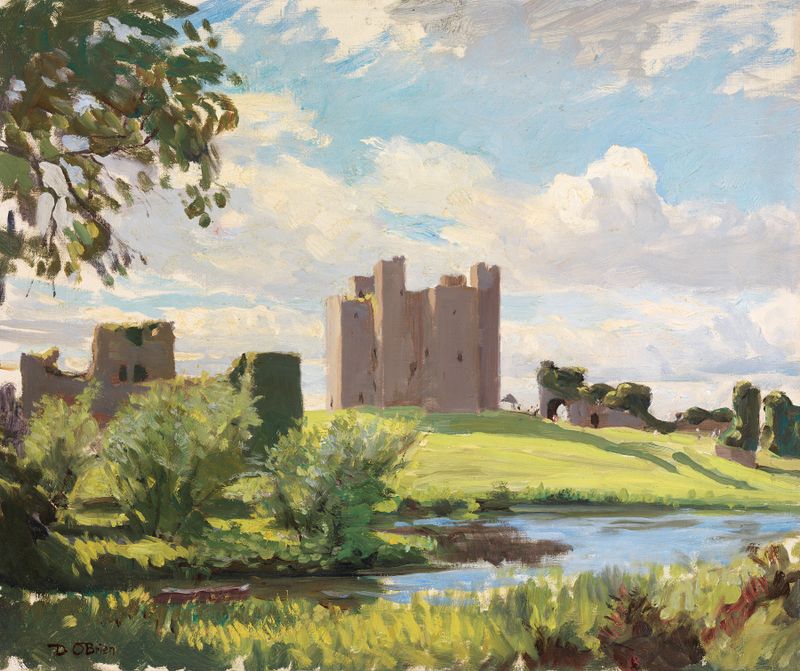 Paisagem de Trim Castle por Dermod O'Brien, óleo sobre tela