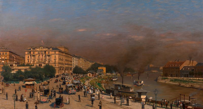 Landscape with river and boats, oil on canvas by Wilhelm Bernatzik