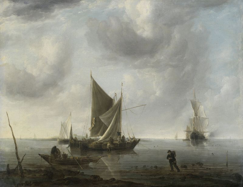 Ships at anchor on a quiet sea, oil painting by Jan van de Cappelle