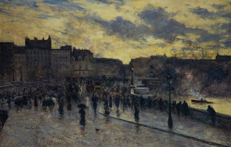 Oil painting by Siebe Johannes Ten Cate depicting the Pont-Neuf and river reflections.