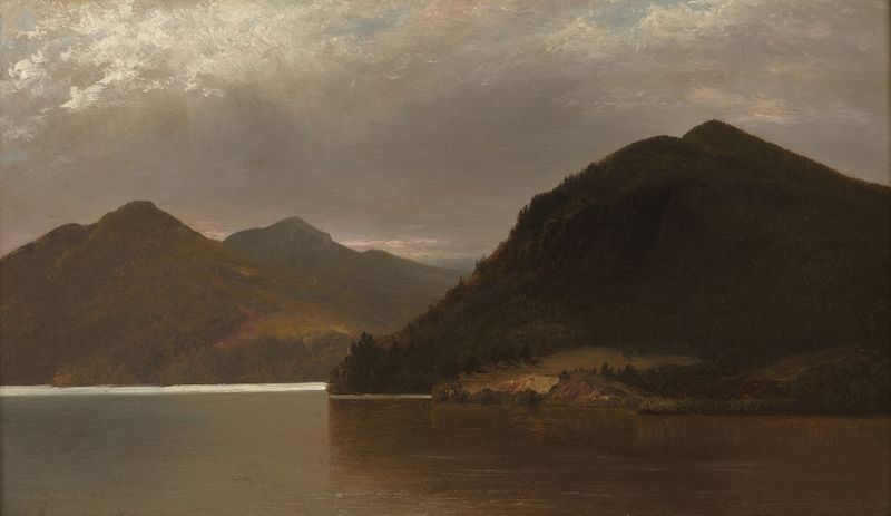 Lake George by John Frederick Kensett, oil on canvas depicting tranquil waters and mountains.