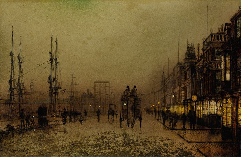 Glasgow docks ao crepúsculo, óleo sobre tela de John Atkinson Grimshaw