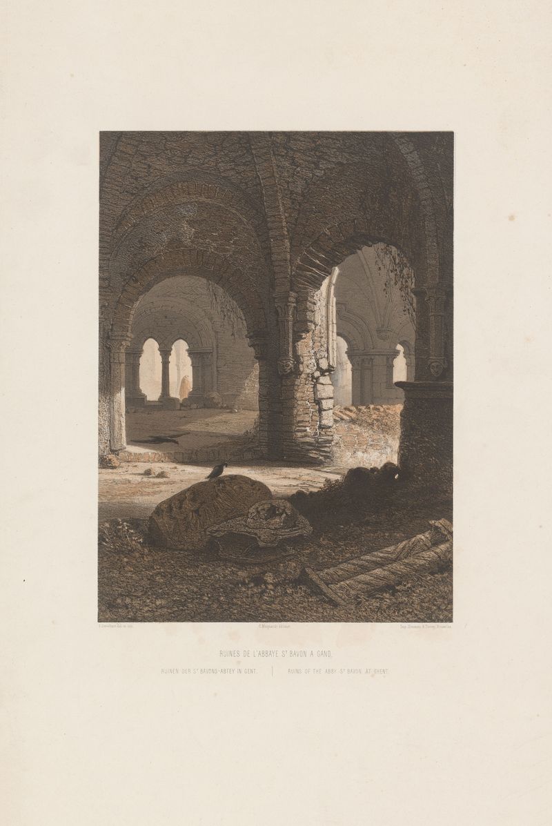 Ruins of the abbey St Bavon at Ghent, oil painting by François Stroobant