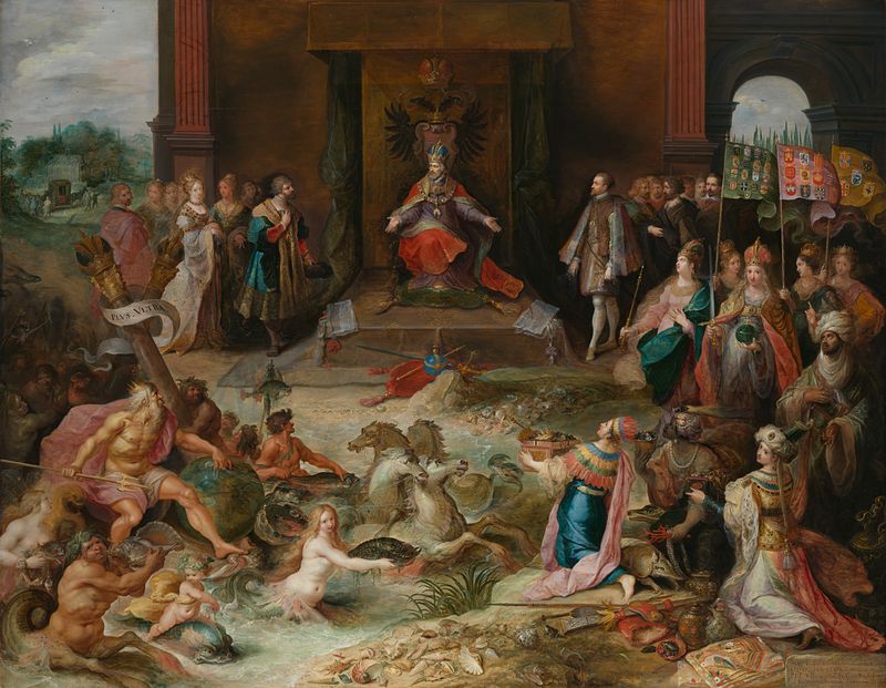 Alegoría sobre la Abdicación del Emperador Carlos V, óleo sobre panel de Frans Francken II