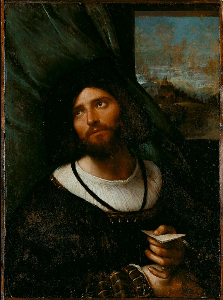 Retrato de um Jovem de Altobello Melone, óleo sobre painel, com luz suave em traços jovens.