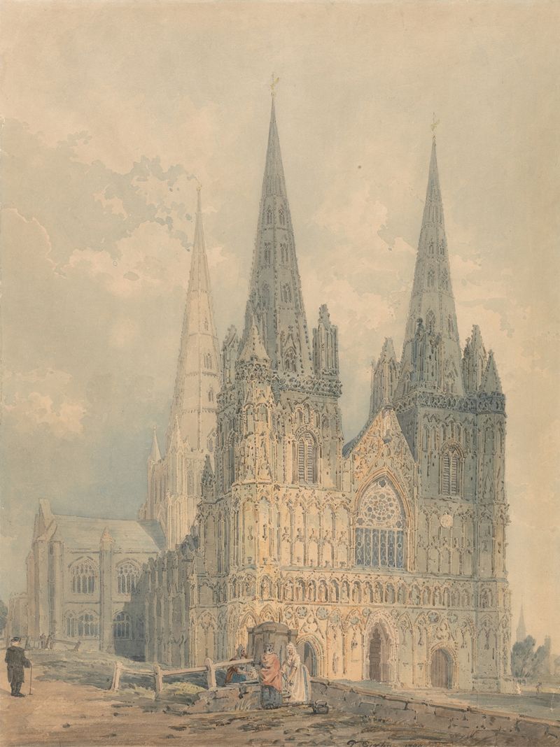 Catedral de Lichfield, arquitetura gótica de Thomas Girtin, 1794
