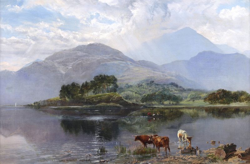 Cattle Lake Windermere by Henry Moore, Romanticism, landscape with hills and a lake