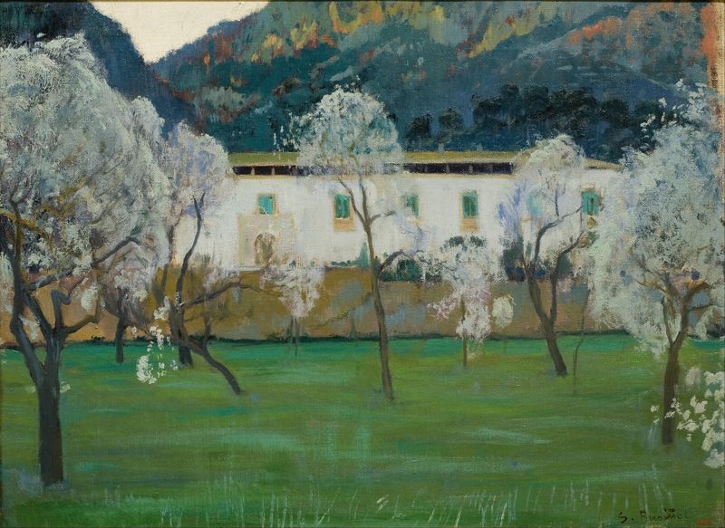 Casa blanca en Mallorca, pintura al óleo de Santiago Rusiñol