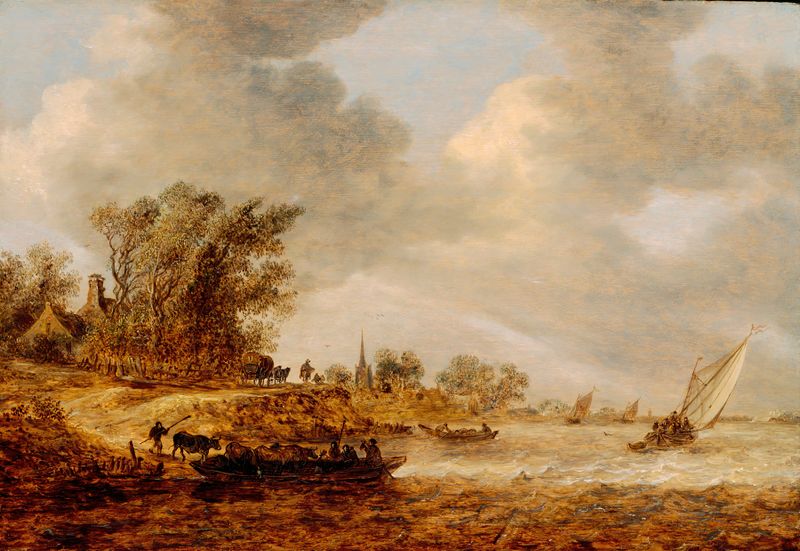 Paisagem representando um dia ventoso com nuvens de Jan van Goyen, pintura a óleo