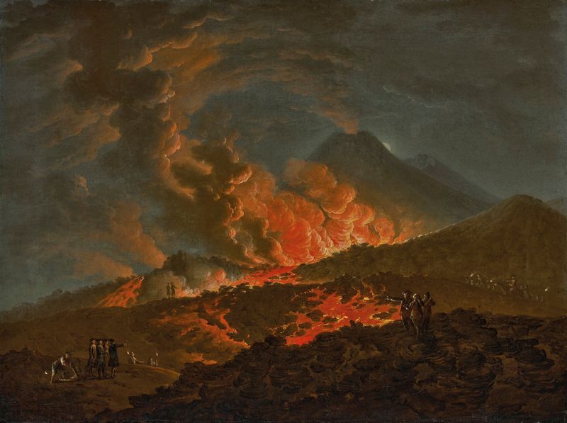 Vesuvius erupting at night, óleo sobre tela de Pietro Fabris